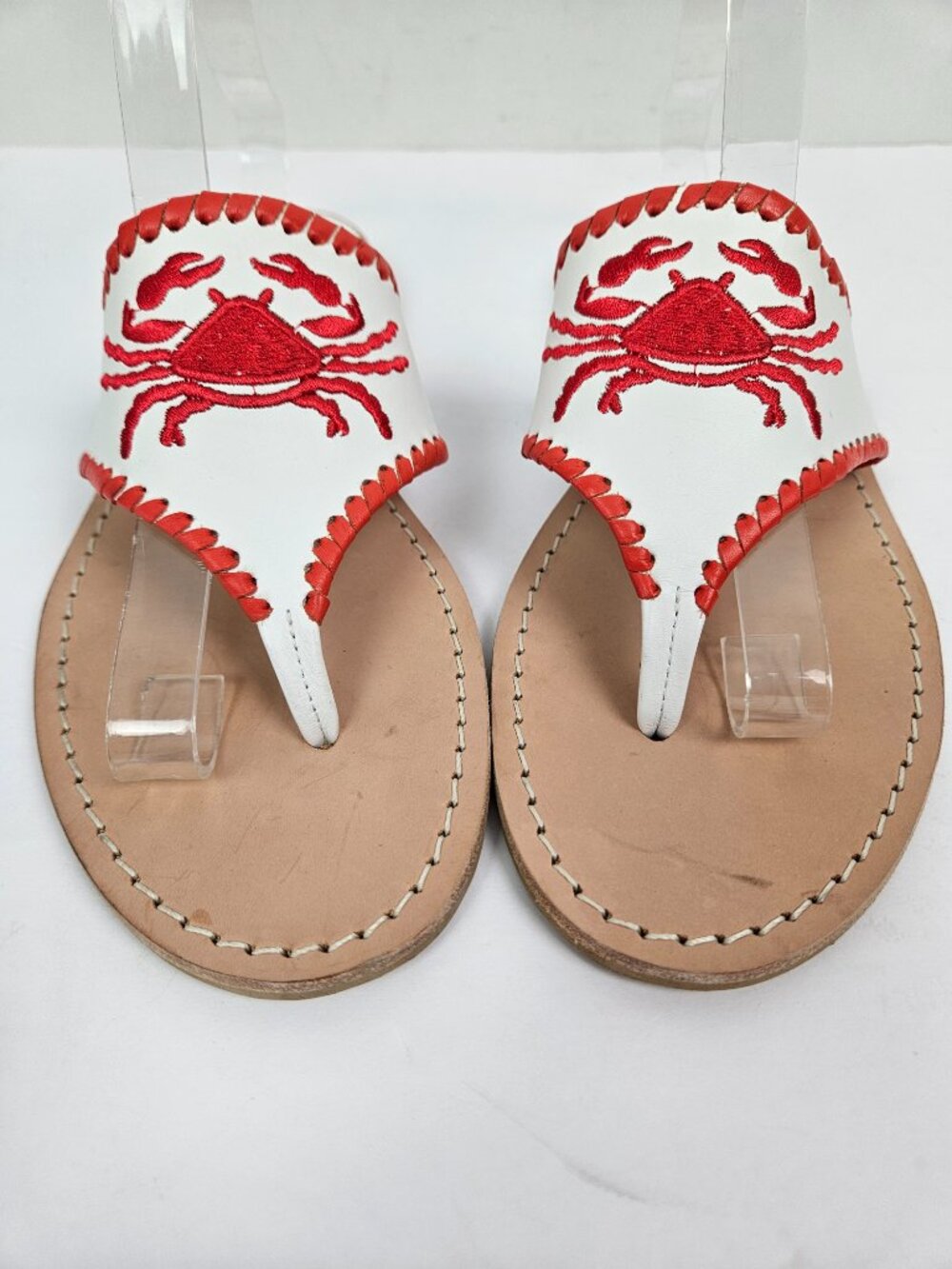 Jack Rogers Red/White Leather Embroidered Crab Sandal 10 - Picture 10 of 14